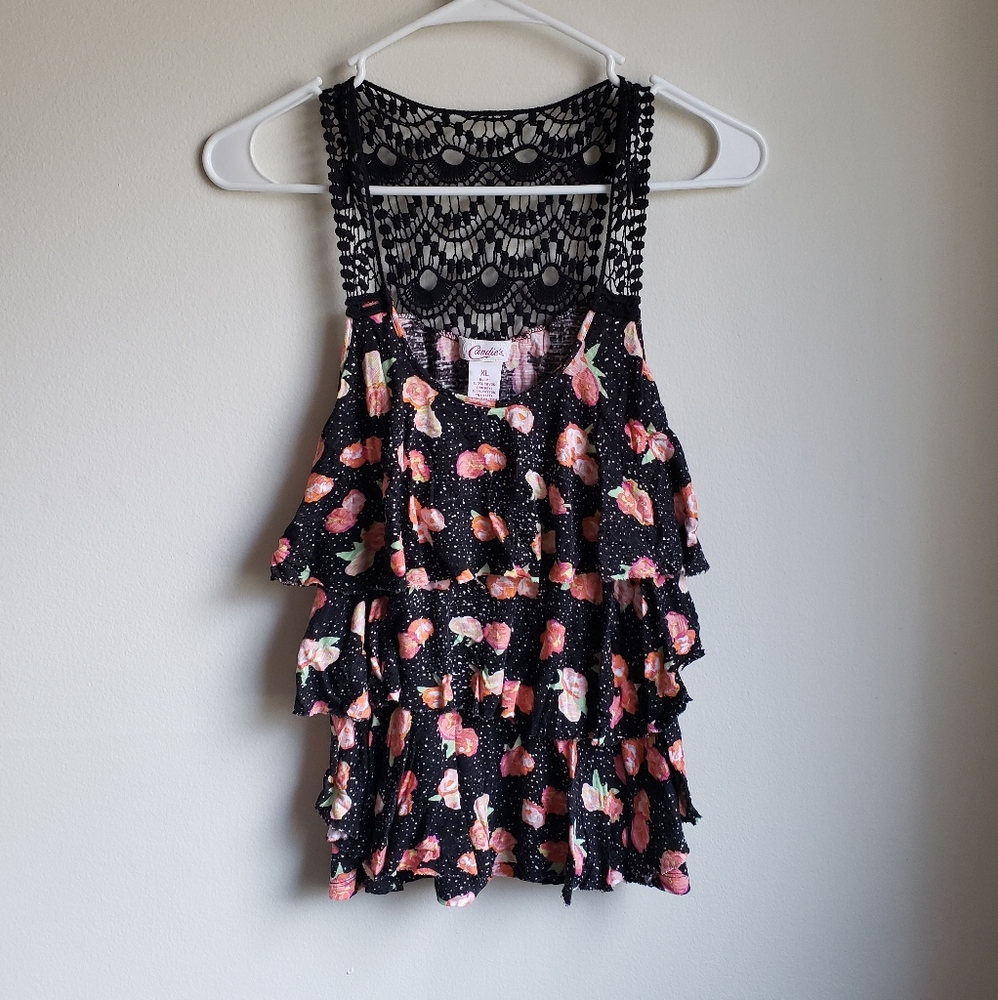 Black Ruffled Floral Candie's Blouse